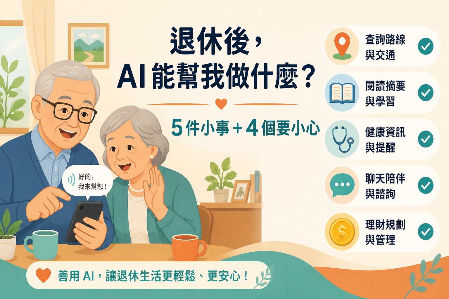 退休後 AI 能幫我做什麼?5 件生活小事與 4 個提醒